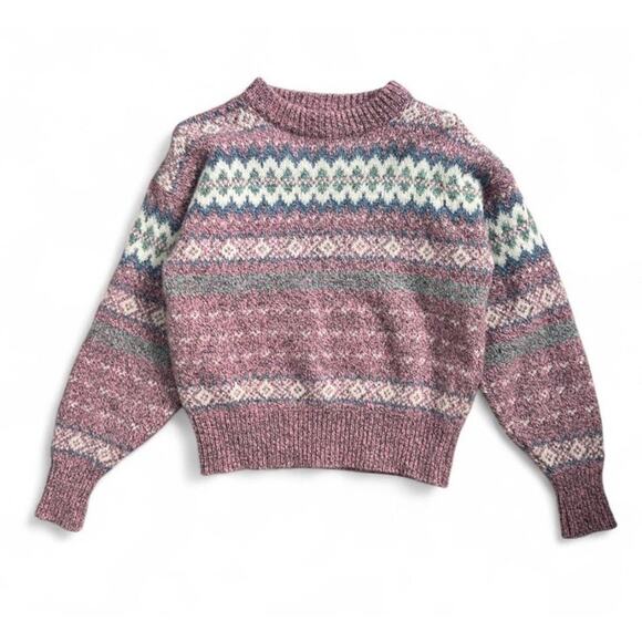 Vintage Eddie Bauer Women’s Wool Blend Fair Isle Knit Pink Sweater Sz M USA Made - Picture 2 of 7